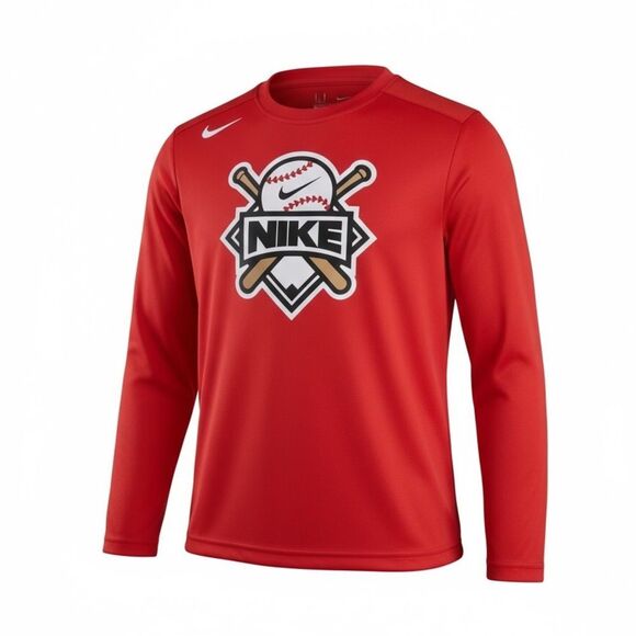 EUC NIKE Dri Fit Boys Red Baseball Graphic Long Sleeve Athletic Tee Shirt Size 7 - Picture 1 of 6